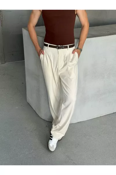 Men's Pleated Baggy-Fit Fabric Trousers