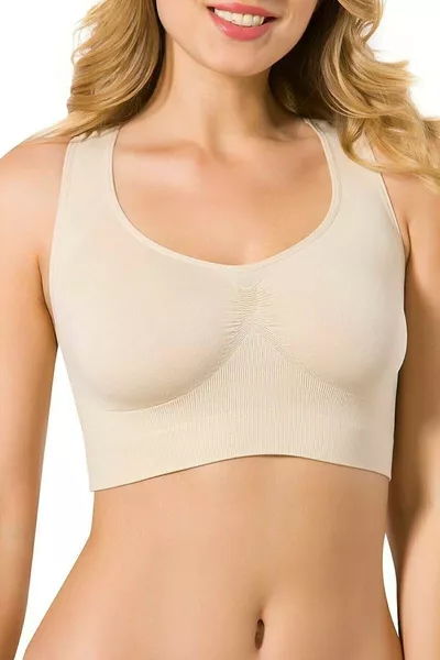 Спортивный бюстгальтер Seamless с широкими лямками, телесного цвета, новая коллекция