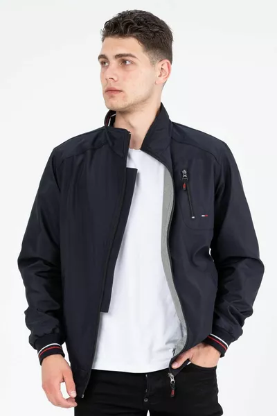 معطف رجالي موسمي مقاوم للماء والرياح مبطن بقميص داخلي كحلي