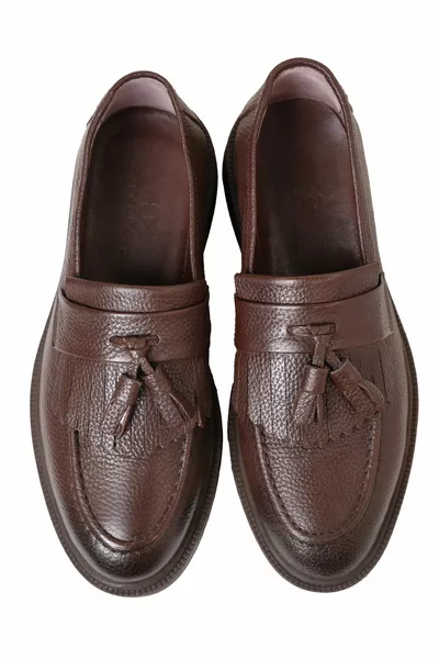  ٪ الجلود الحرارية الوحيدة الدانتيل البني شرابة أحذية المتسكع