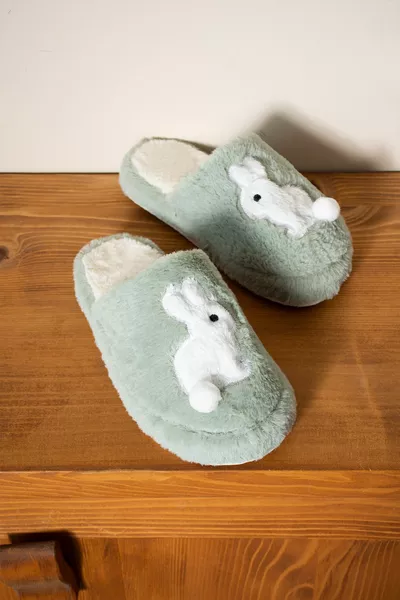 الشتاء ضفغ عدم الانزلاق الوحيد لينة أرنب مطرزة منزل النعال