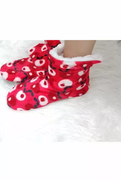 الشتاء الأحمر حريري المرأة سميكة أفخم باندوف الأحذية الجوارب المنزل أحذية الأحذية نعل ناعم