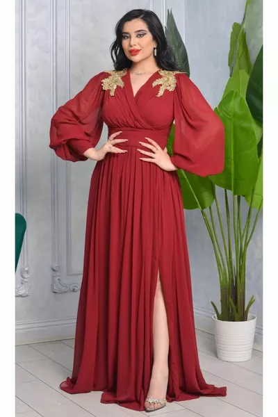 Abito da sera scollato Sahara & Fashion da donna in tulle design bordeaux V