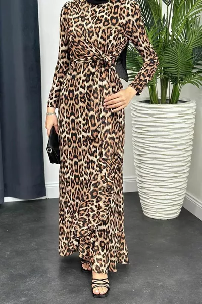 Gemustertes Abendkleid mit Schnürung Nerz