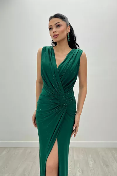 جيرسي نسيج الرباط والحجر مفصلة حورية البحر اللباس - ZÜMRÜT GREEN