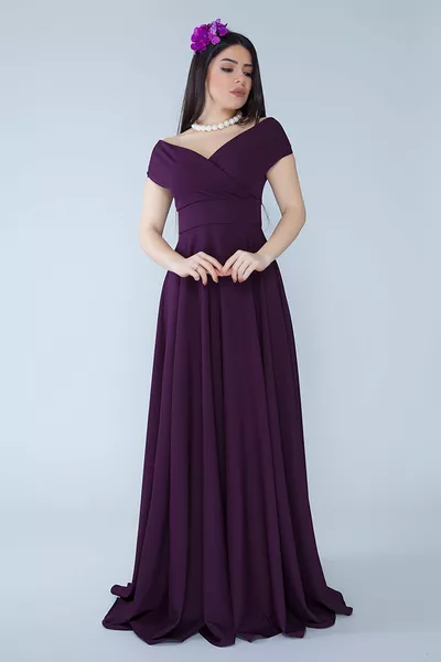Kayak Double-breasted Collar Low Shoulder Woven Flowing Fabric Maxi Length Invitation & Graduation & Evening Dress