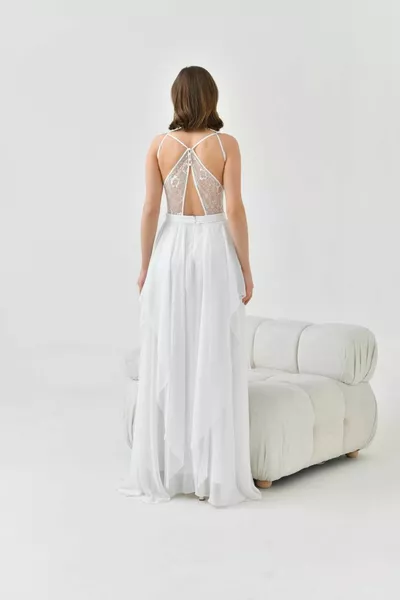 Design Back Lace Décolleté Abito Da Sera Lungo Con Spalline