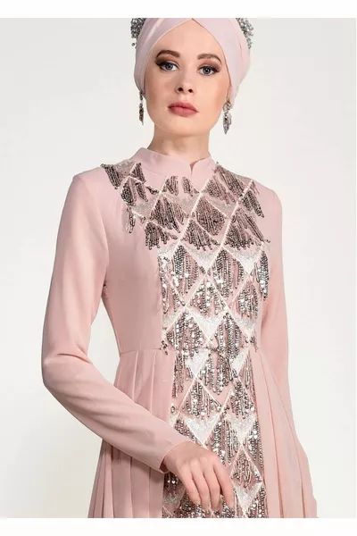 Damen Puder Pailletten Pailletten Abendkleid 