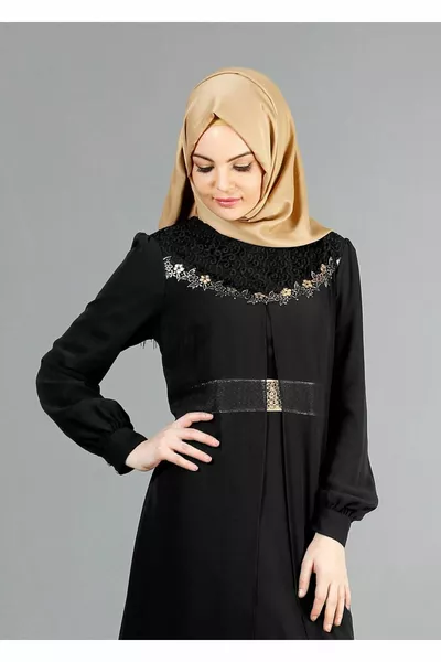 غوبور أسود للسيدات مفصل شيفون أبي إلبي إي 