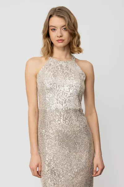 Mi Strappy Sequin Dress with Slit at the Back