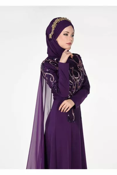 المرأة الأرجواني المطرزة مفصلة كيب مساء اللباس 