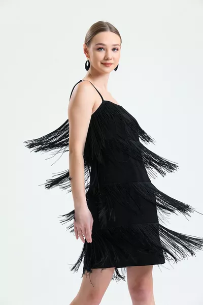 حبل مهدب مساء اللباس سكوبا كريب البسيطة اللباس |  أسود