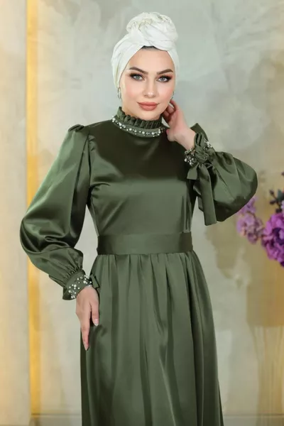 لؤلؤة الساتان مساء اللباس الكاكي 