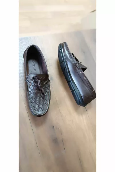 الرجال اليد الحياكة خرطوم السروج المفاجئة جلد طبيعي روك أحذية براون