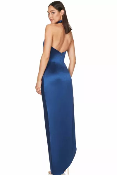 Satijnen jurk van acetaat met halterhals