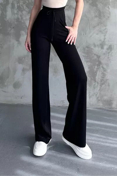 Damen Neue Saison Breites Bein Geripptes Gewebe Elastische Taille Elastische Hose Saisonale Hose