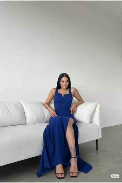 North Side V Detail Slit Evening Dress 