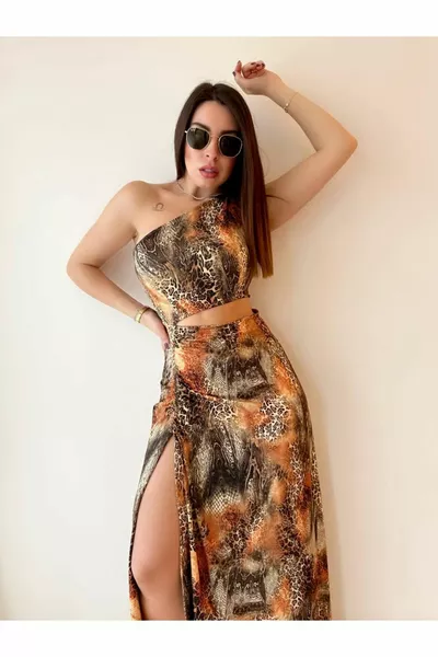 Full Likra Uzun Yırtmaçlı Elbise Yeni Sezon Elbise Bel Dekolteli Elbise Tek Omuz Elbise Maxi Elbise