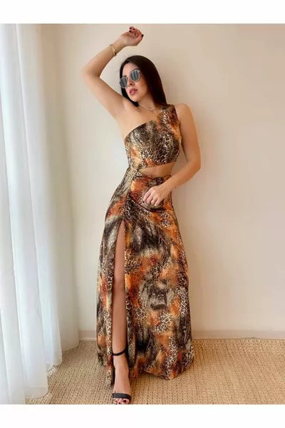Full Lycra Long Slit Dress New Season Dress Waist Low-Cut Dress One Shoulder Dress Maxi Dress