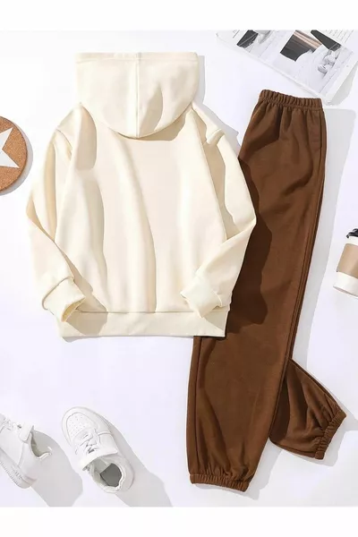 Hi Cats Принт Экрю с капюшоном Индивидуальный дизайн Детский спортивный костюм