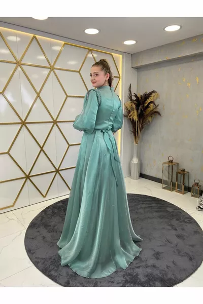 Sema хиджаб вечерна рокля шам-фъстък зелен