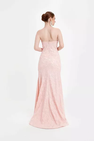 Pudra Dantelli Balık Abiye Elbise