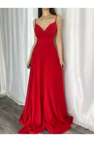 Fente en corde de tissu extensible rouge Robe de soirée longue détaillée et robe de graduation  