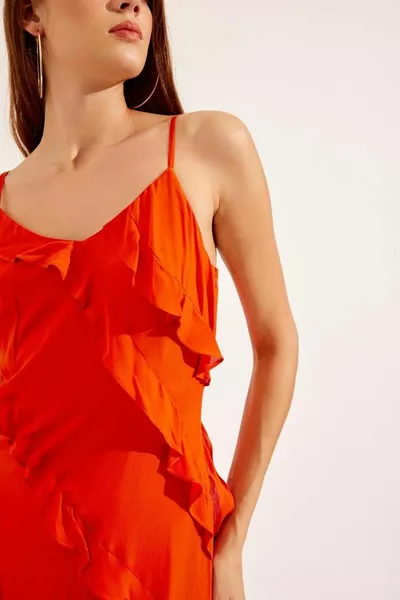 البرتقال حزام كشكش فستان مفصل