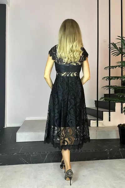  Lace Design Dress Black