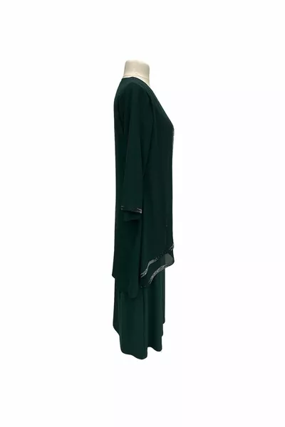 حجر أخضر مطرز الشيفون الأم مساء اللباس