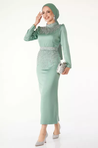 Прав съдия яка жените зелен камък вечерна рокля - 