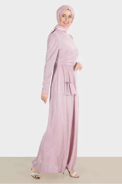 GLITZER-ABENDKLEID MIT SEITLICHEM KORDELZUG -1