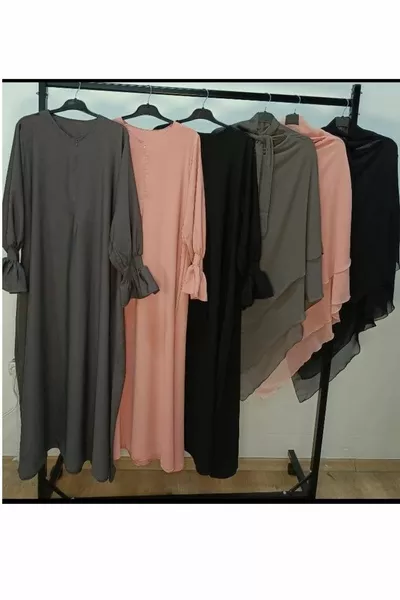 İki kat tesettürlü Asma Abaya seti