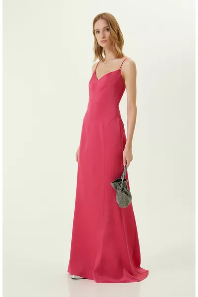 Fuchsia тънка каишка вечерна рокля
