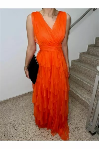 Mara Kat Kat Tulle Evening Dress  ORANGE