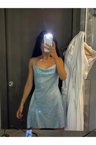 تصميم خاص الطفل الأزرق بريق فستان صغير