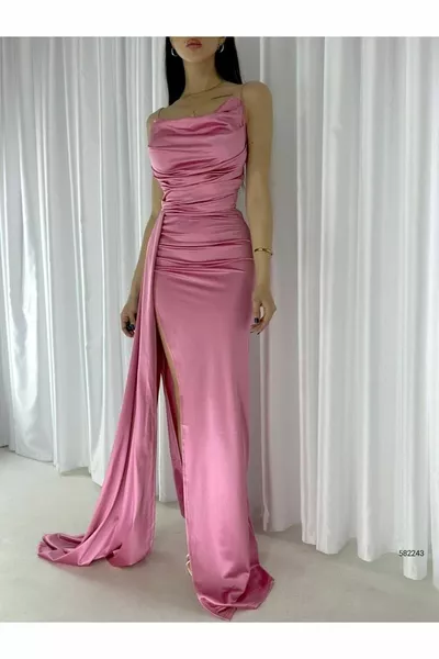 Degaje طوق حزام سليم الساتان الذيل التفاصيل أزياء مساء اللباس