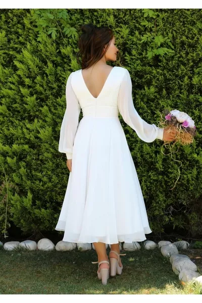 فستان طويل الأكمام مزدوج الصدر من الشيفون