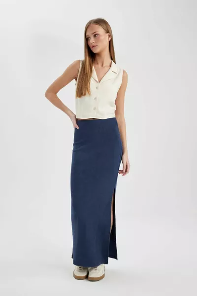 Corduroy Slit Washed Pale Effect Maxi Skirt sp