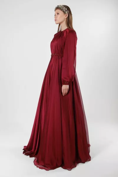 Ayşegül Kalelio Janjan Chiffon Hijab Evening Dress Red