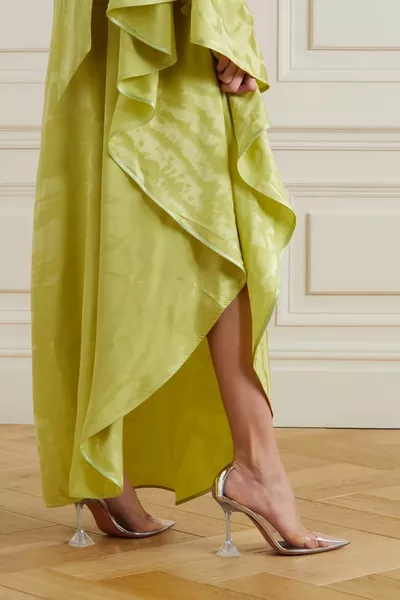 نسائي الأميرة الفضة عارية تان أبيض 8 سنتيمتر شفافة الكعب خنجر مدبب اصبع القدم الأحذية