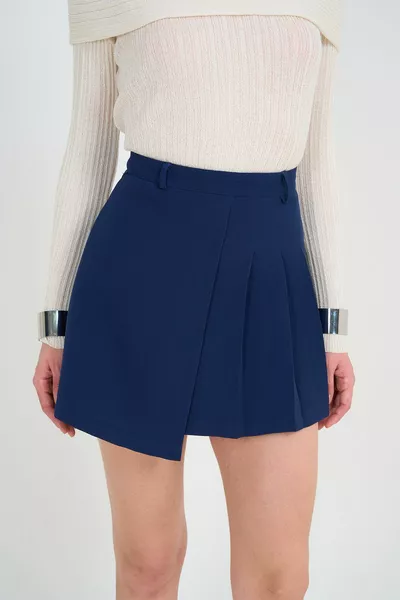 Женские темно-синие ассиметричные плиссированные шорты