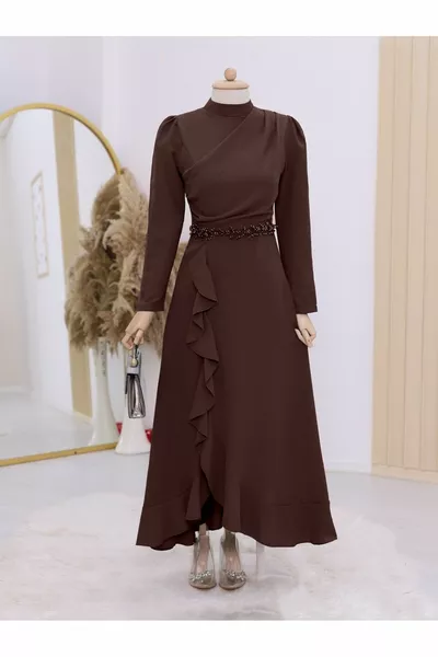 Драпирана предна разрошена талия Beaded вечерна рокля