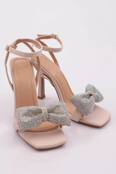 Zilveren Stone Bow Ankle Sandalen met hak voor dames