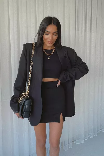 Black Slit Mini Skirt