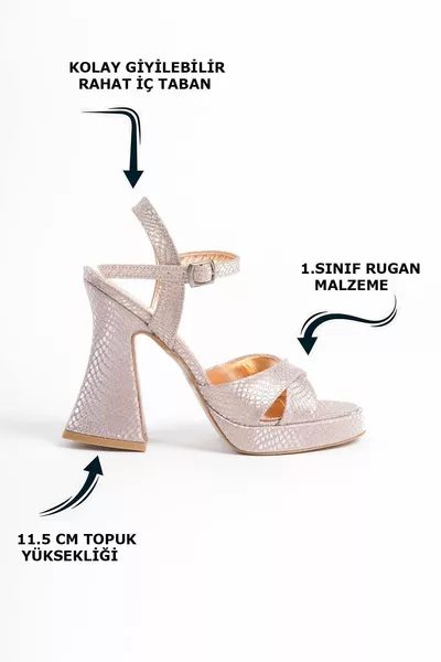 Rose Shiny Stone Cross Stripe Boucle Thick Talons hauts Femmes Chaussures Habillées