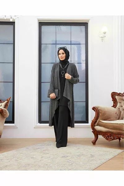 Glitter плат жилетка, пясъчно бельо и креп плат панталони 3-парче вечерна рокля комплект