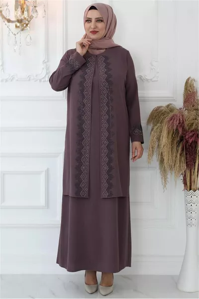 Damen Rosa (GÜLKURUSU) Abendkleid mit Steindruck T 