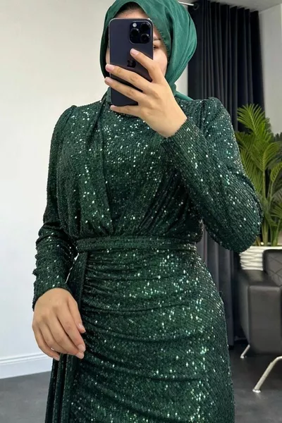 Island Sequined Evening Dress Emerald