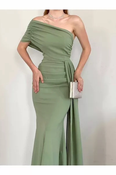 ماكسي بوي واحد الكتف المستوردة كريب النسيج مساء اللباس وعد الخطوبة الزفاف